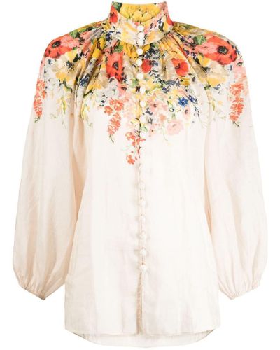 Zimmermann Alight Floral-print Linen Blouse - White