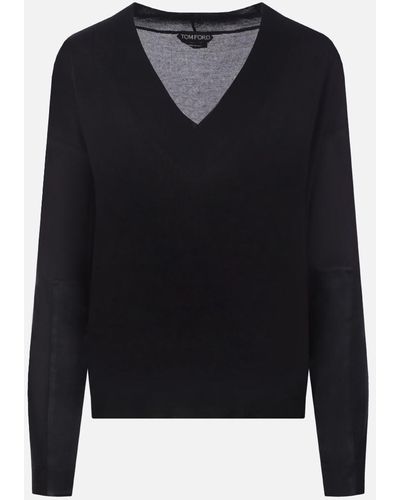 TOM FORD panelled V-neck knitted jumper - Pink