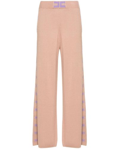 Elisabetta Franchi Trousers With Logo - Natural