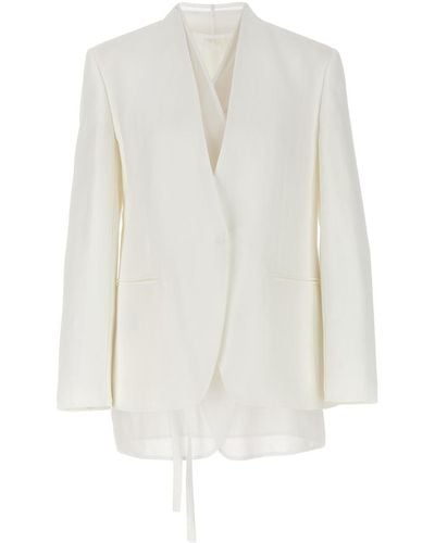 Brunello Cucinelli Single-breasted Organza Insert Blazer Blazer And Suits - White