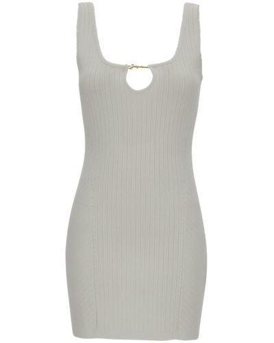 Jacquemus 'la Mini Robe Sierra' Mini White Dress With Cut-out And Logo In Ribbed Viscose Blend Woman - Gray