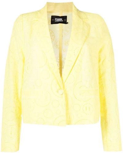 Karl Lagerfeld Broderie-anglaise Cropped Cotton Blazer - Yellow