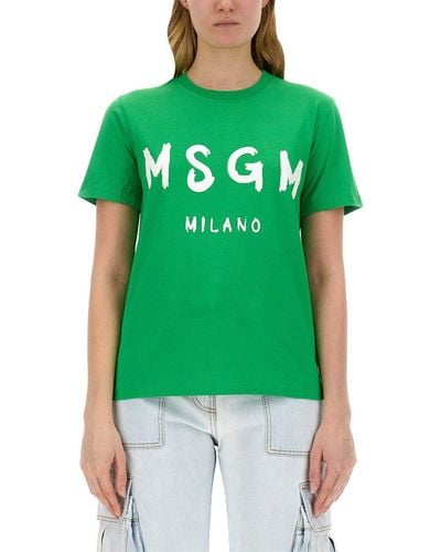 MSGM T-Shirt With Logo - Green