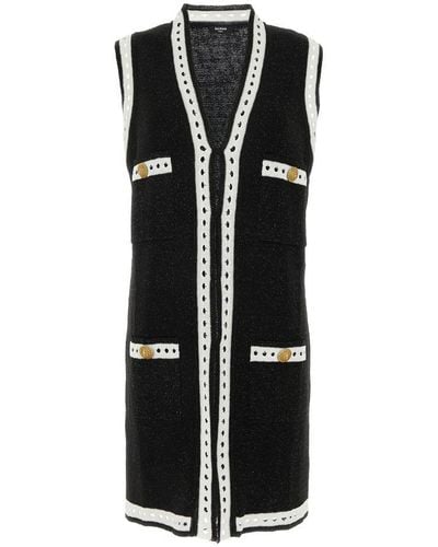 Balmain Sl Lace Knit Long Cardigan-1 - Black