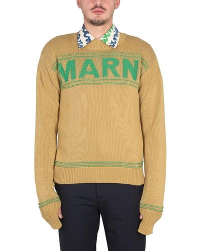 Marni Knit Sweatshirt With Logo - Green