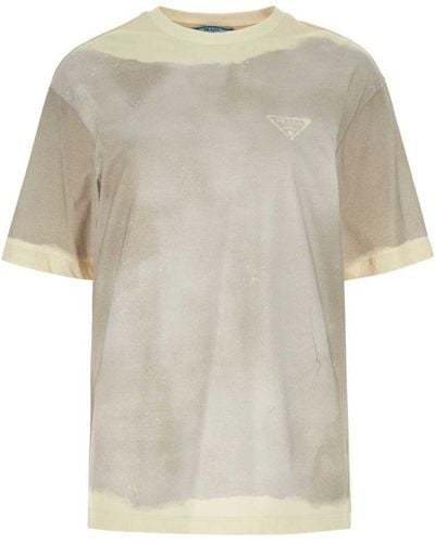 Prada Cloud\/cream T-shirt With Slit - Gray