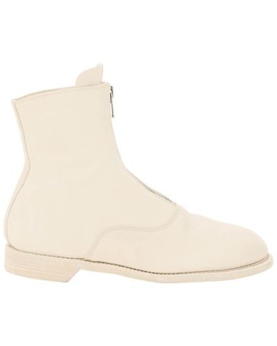 Guidi Front Zip Leather Ankle Boots - Natural
