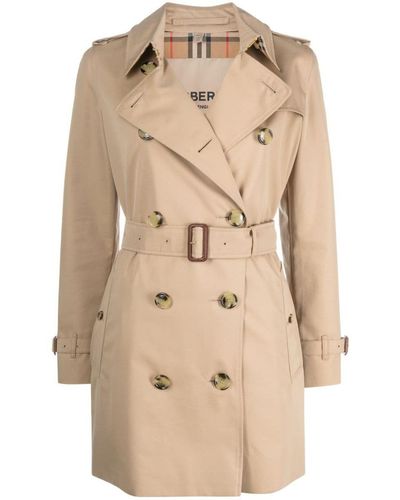 Burberry Short Kensington Heritage Cotton Trench Coat - Natural