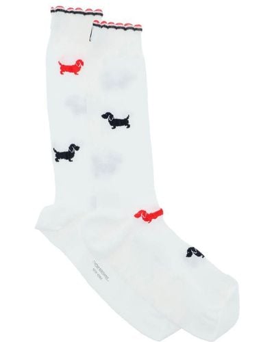 Thom Browne Hector Socks In Cotton Piqué - White