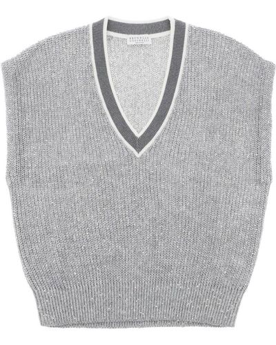 Brunello Cucinelli Linen Knit Top For - Grey