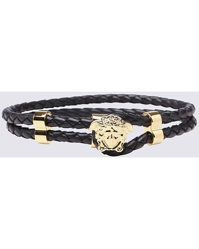 Versace Black Leather And Gold-tone Metal Medusa Bracelet