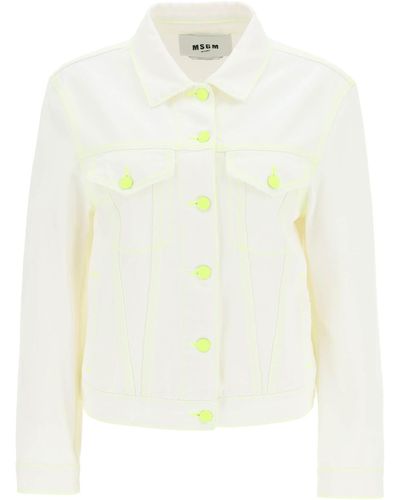 MSGM Denim Jacket With Fluorescent Stiching - Multicolour