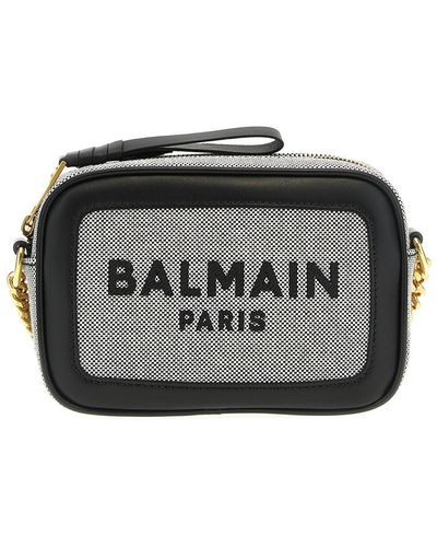 Balmain B-army Camera Bag Case In Canvas Colour White/black - Grey