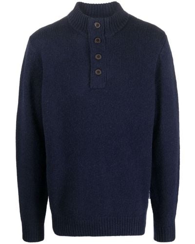 Barbour High-neck Buttoned Wool Jumper - Blue
