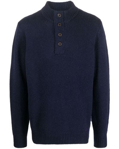 Barbour High-neck Buttoned Wool Sweater - Blue