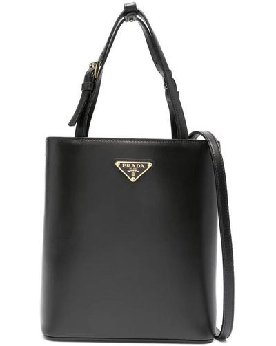 Prada Triangle Logo-appliqué Tote Bag - Black