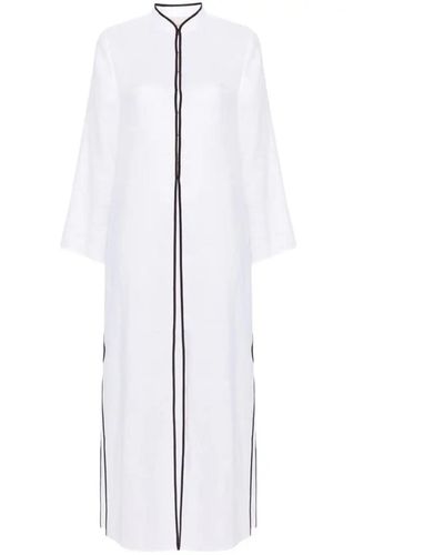 Tory Burch Contrasting-trim Linen Maxi Caftan - White