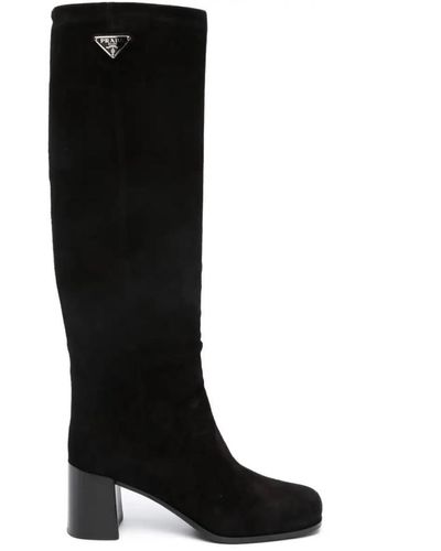 Prada Suede Knee-Length Boots - Black
