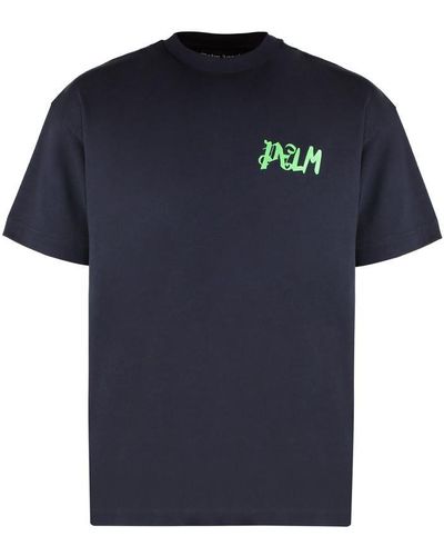Palm Angels Cotton Crew-Neck T-Shirt - Blue