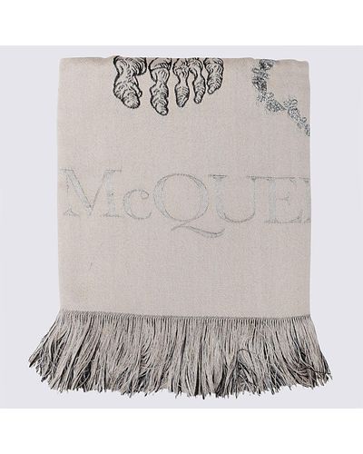 Alexander McQueen Beige Wool Scarf - Gray