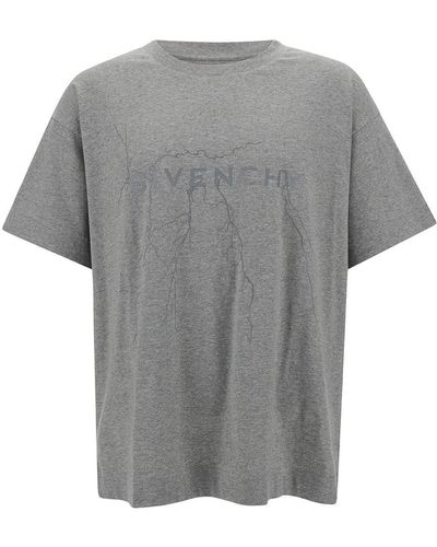 Givenchy Gray T-shirt With Logo Print And Lighting Motif In Cotton Man