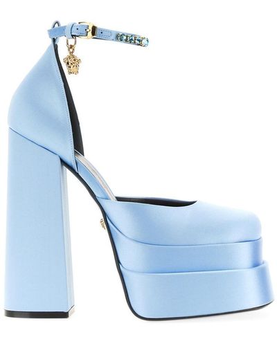 Versace Medusa Aevitas Embellished Satin Platform Sandals - Blue