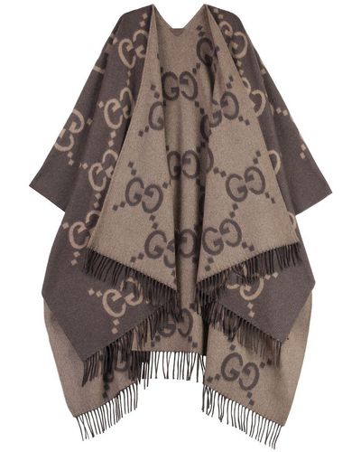 Gucci Double G-intarsia Oversized Cashmere Poncho - Brown
