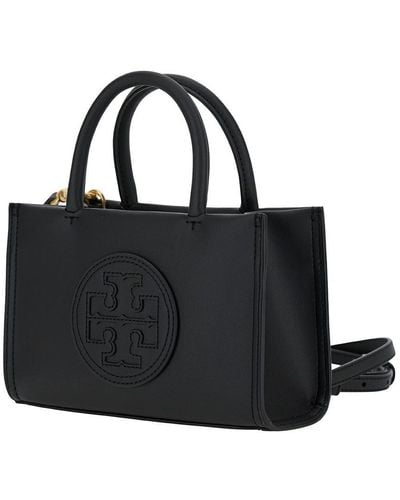 Tory Burch 'mini Ella' Black Tote Bag With Embossed Logo In Eco-leather Woman