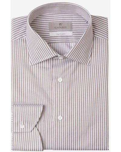 Canali Striped Motif Shirt - Gray
