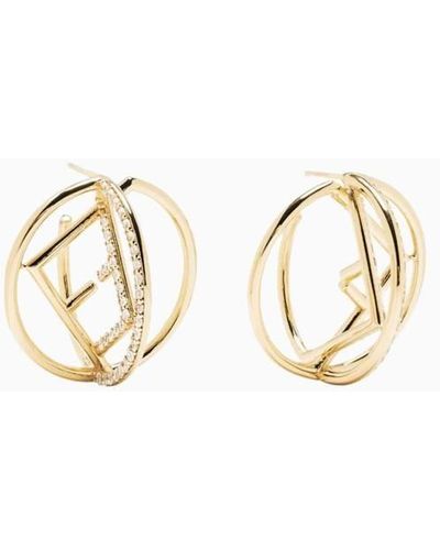 Fendi Roma Earrings color gold metal F pattern engraved logo women's  accessory
