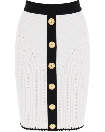 Balmain Bicolor Knit Midi Skirt With Embossed Buttons - Black