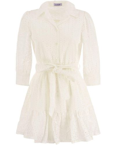 Mc2 Saint Barth Short Cotton Dress With Embroidery - Natural