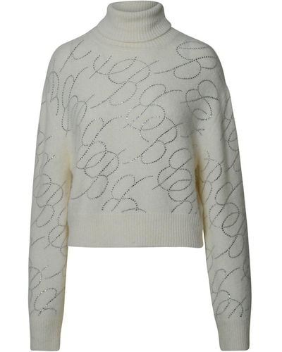 Blumarine Embellished Roll-neck Knitted Sweater - Gray
