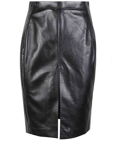 Saint Laurent Leather Midi Skirt - Gray