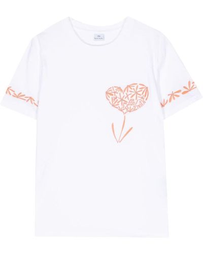PS by Paul Smith Floral-embroidered T-shirt - White