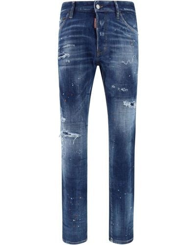 DSquared² Dark Cotton Blend Jeans - Blue