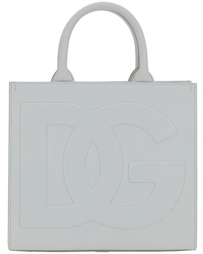 Dolce & Gabbana Dg Daily' Handbag With Dg Embroidery In Smooth Leather - Gray