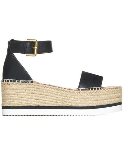 See By Chloé Glyn Leather Espadrille Mid Wedge Sandals - Multicolour