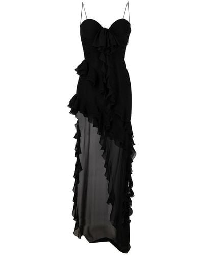 Alessandra Rich Frilled Side Slit Gown - Black