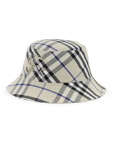 Burberry Ered Cotton Blend Bucket Hat With Nine Words - White