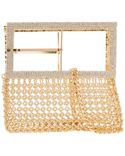 Silvia Gnecchi 'downtown Bag' Gold-colored Shoulder Bag With Maxi Buckle In Metal Mesh Woman - Natural