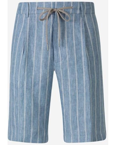 Berwich Striped Linen Bermuda Shorts - Blue