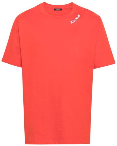 Balmain Stitch Collar T-shirt Straight Fit Clothing - Red