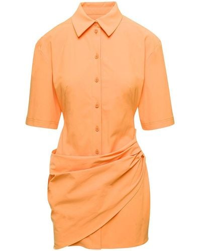 Jacquemus Orange Mini Shirt Dress La Robe Camisa In Cotton Blend Woman