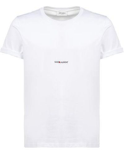 Saint Laurent Logo-print Crewneck Cotton-jersey T-shirt - White