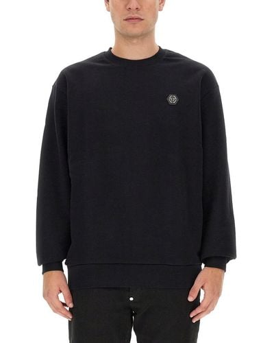 Philipp Plein Sweatshirt With Rhinestone Logo - Black