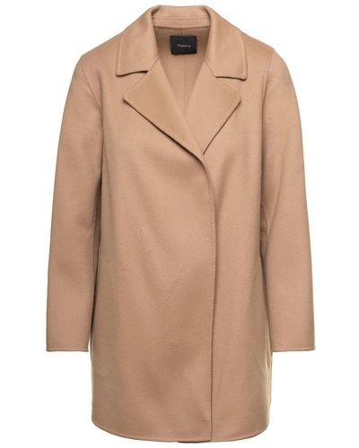 Theory 'clairene' Beige Jacket With Notched Revers In Wool And Cashmere Woman - Natural