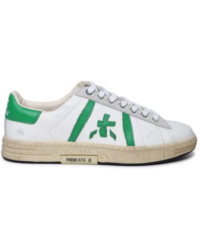 Premiata 'russell' White Leather Sneakers - Green