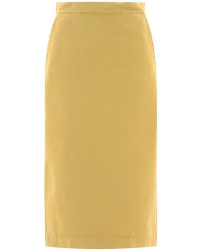 Max Mara "Denver" Straight Fit Gabardine Skirt - Yellow
