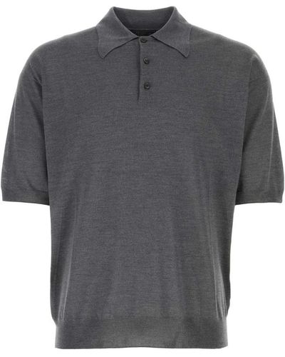 Prada Dark Silk Polo Shirt - Grey